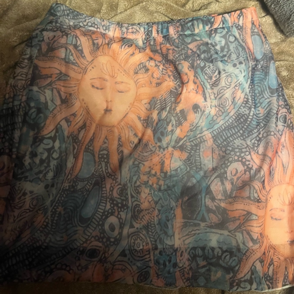 SHEIN Blue and Orange Celestial Mini Skirt